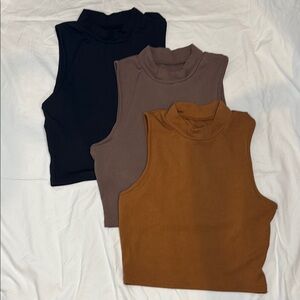 Set of 3 sleeveless crop tops - Black, Brown, Tan